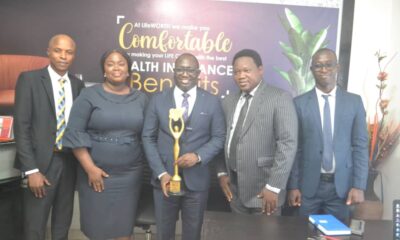 L-R: Head,Underwriting & Compliance,Life Worth HMO, Mr.Douglas Chibueze; Head,HR/ Legal & Admin, Mrs.Foluke Adebowale; Managing Director/ CEO, Dr. Raymond Osho; Head, Health Services & Quality Assurance, Mr. Adedamola Oladimeji and Head, Finance, Mr.Akintola Saburi during press conference on Life Worth 10th Year Anniversary in Lagos...recently